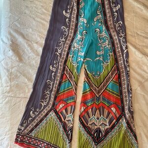Flying Tomato Bohemian Printed Wide-Leg Pants - Turquoise Multi lightweight Med